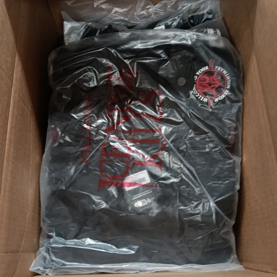 BOX OF APPROXIMATELY 12 BRAND NEW ASSORTED KILLSTAR CLOTHING ITEMS INCLUDING HEADSTONE KNIT CARDIGAN AND YOUR WORST NIGHTMARE COAT