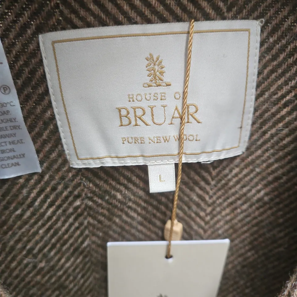 HOUSE OF BRUAR TWEED WOOL WAISTCOAT – MEN'S, SIZE L, BROWN HERRINGBONE