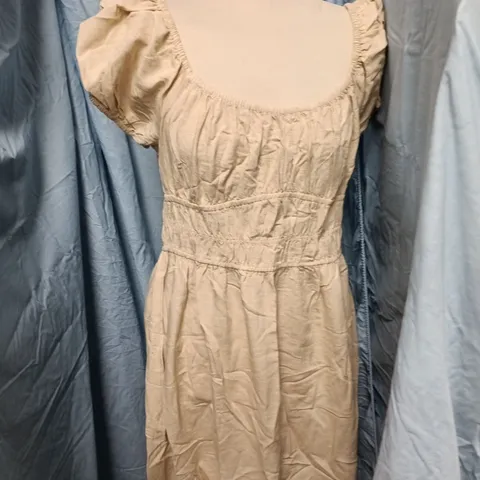 BLUE VANILLA PUFF SLEEVE SHIRRED PANEL DRESS – STONE, UK SIZE L