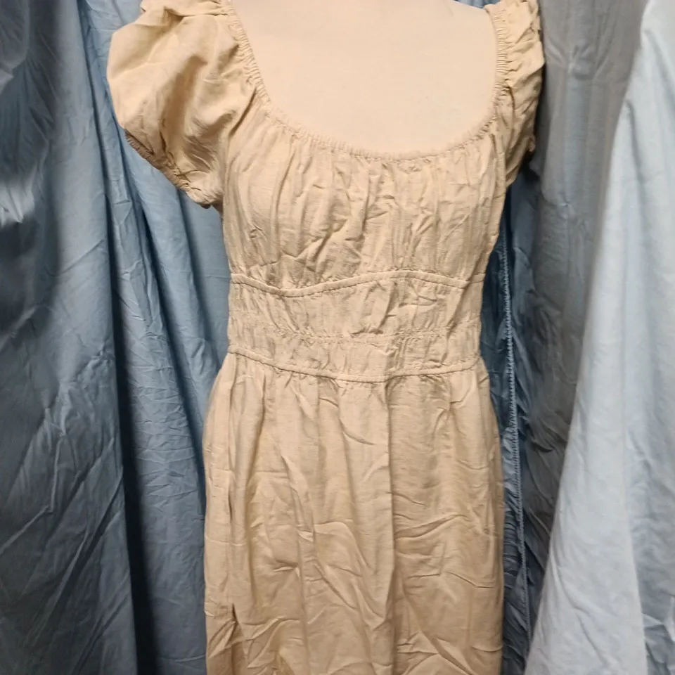 BLUE VANILLA PUFF SLEEVE SHIRRED PANEL DRESS – STONE, UK SIZE L