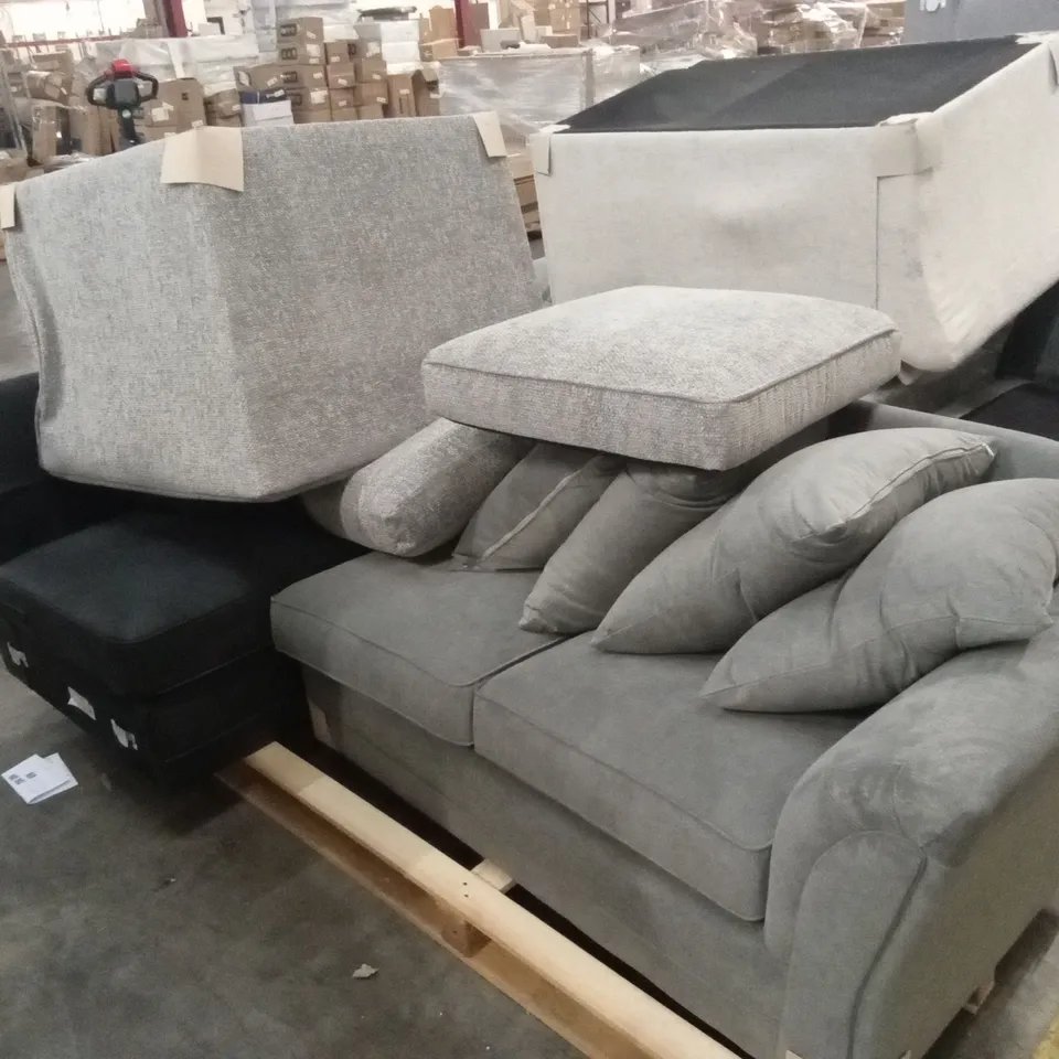 PALLET OF ASSORTED INCOMPLETE DESIGNER SOFA PARTS AND PIECES 