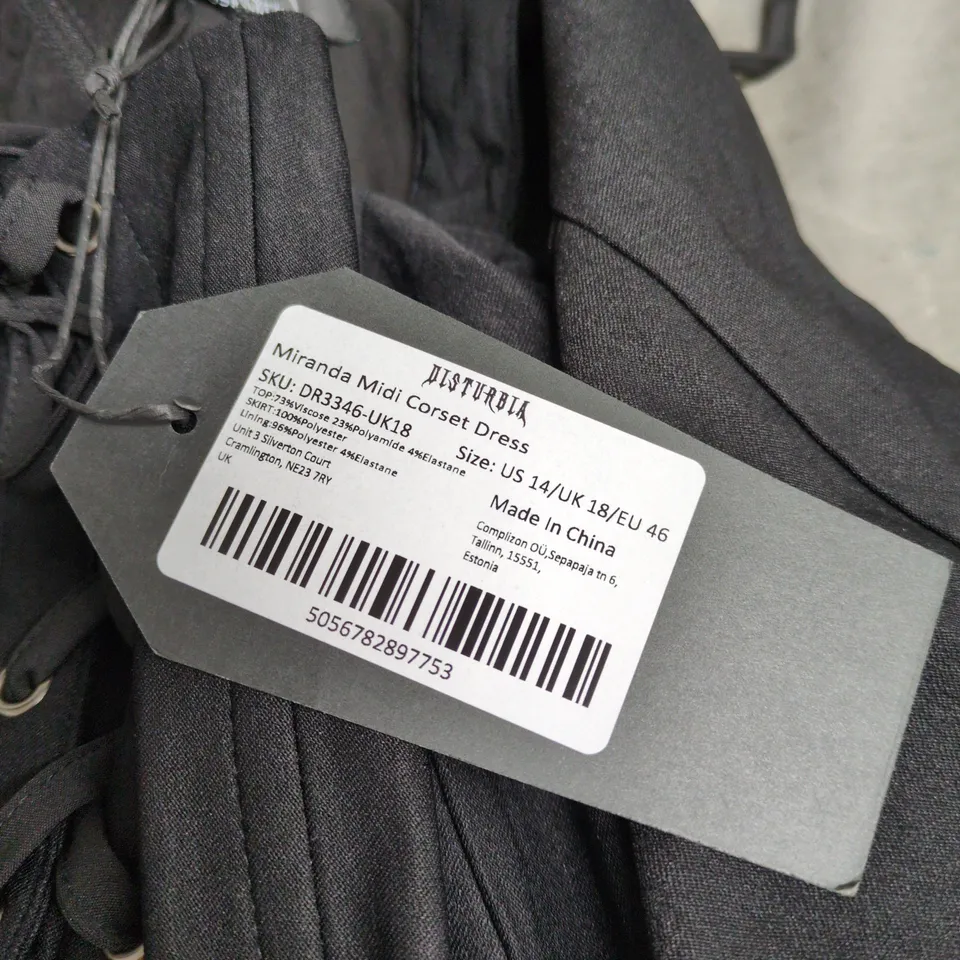 DISTURBIA MIRANDA MIDI CORSET DRESS – UK 18 (US 14 / EU 46) – BLACK
