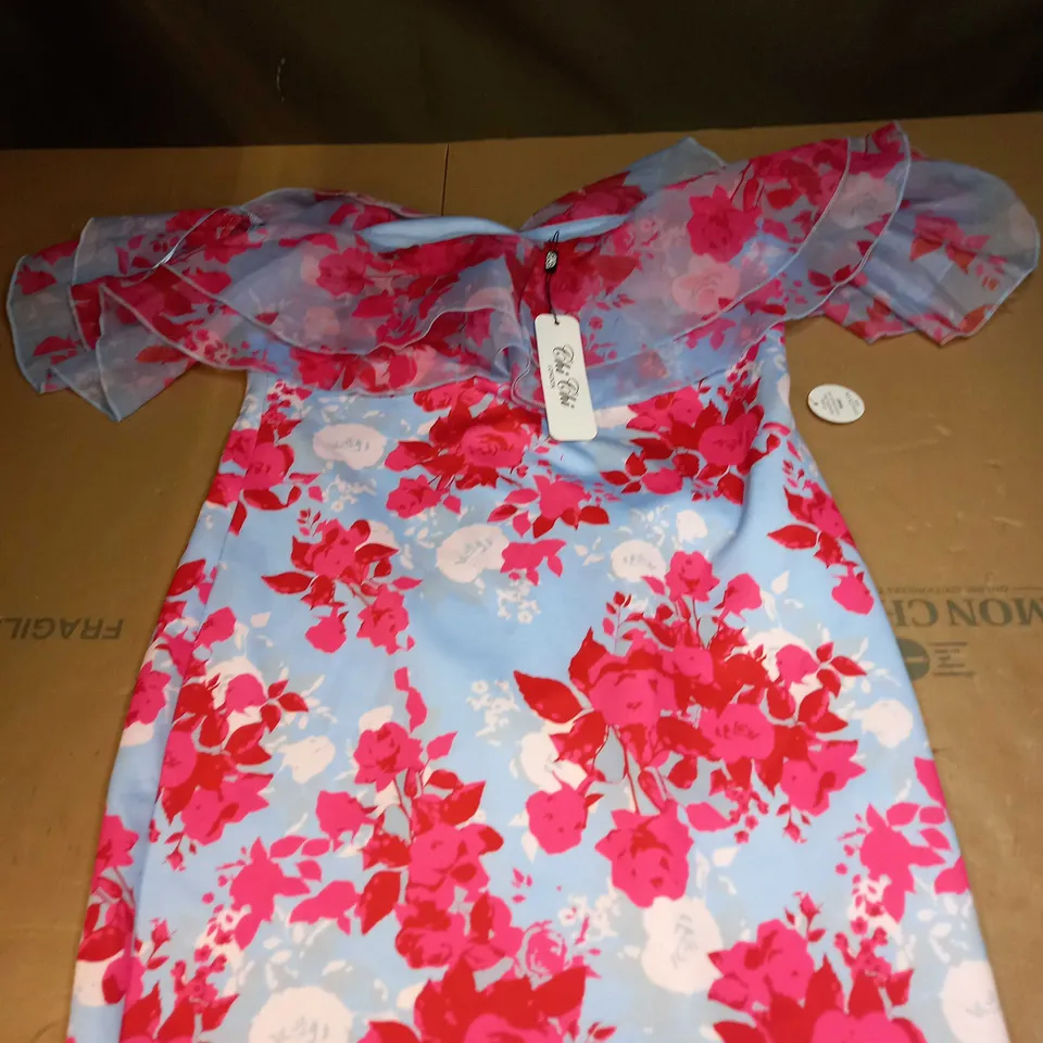 CHI CHI LONDON ORGANZA RUFFLE FLORAL BODYCON MINI DRESS SIZE 14