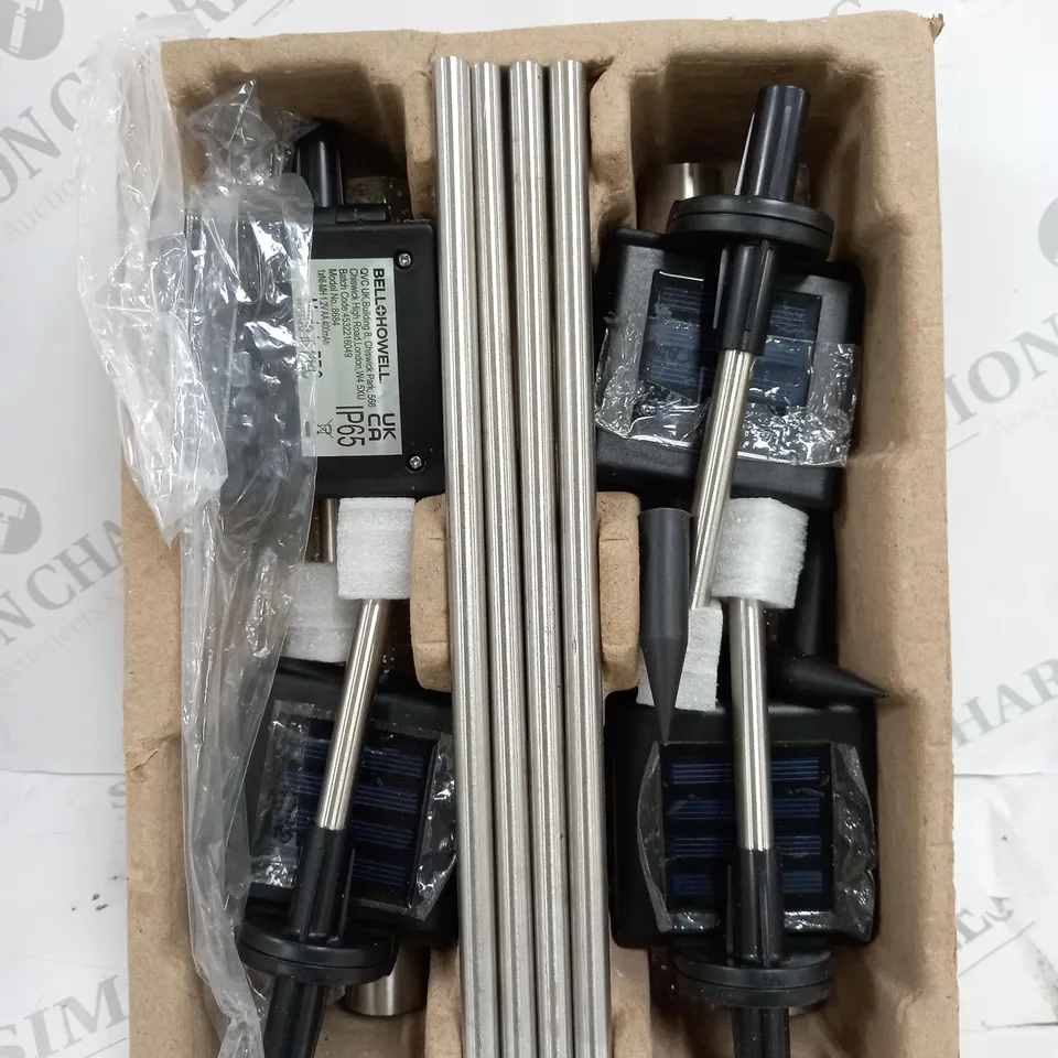 BOXED BELL & HOWELL GLIMMER STICKS SET OF 4 SOLAR PATHWAY LIGHTS