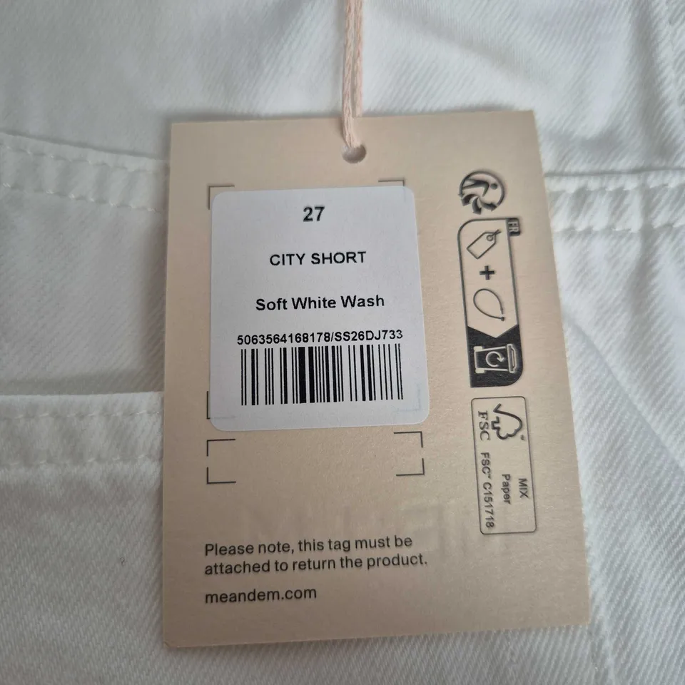 ME+EM CITY SHORT – WHITE SOFT WASH DENIM, 27IN WAIST