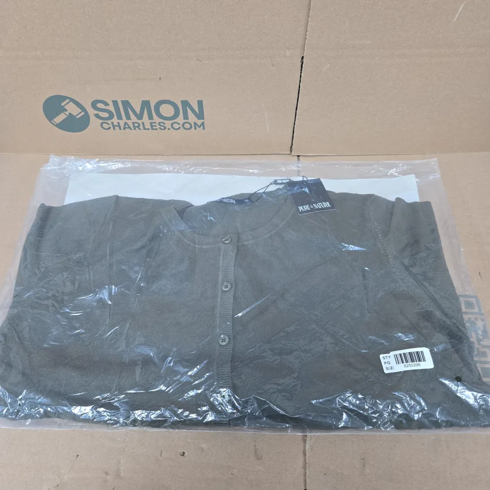 PURE & NATURAL LADIES' OLIVE CREW NECK CARDIGAN UK SIZE 16