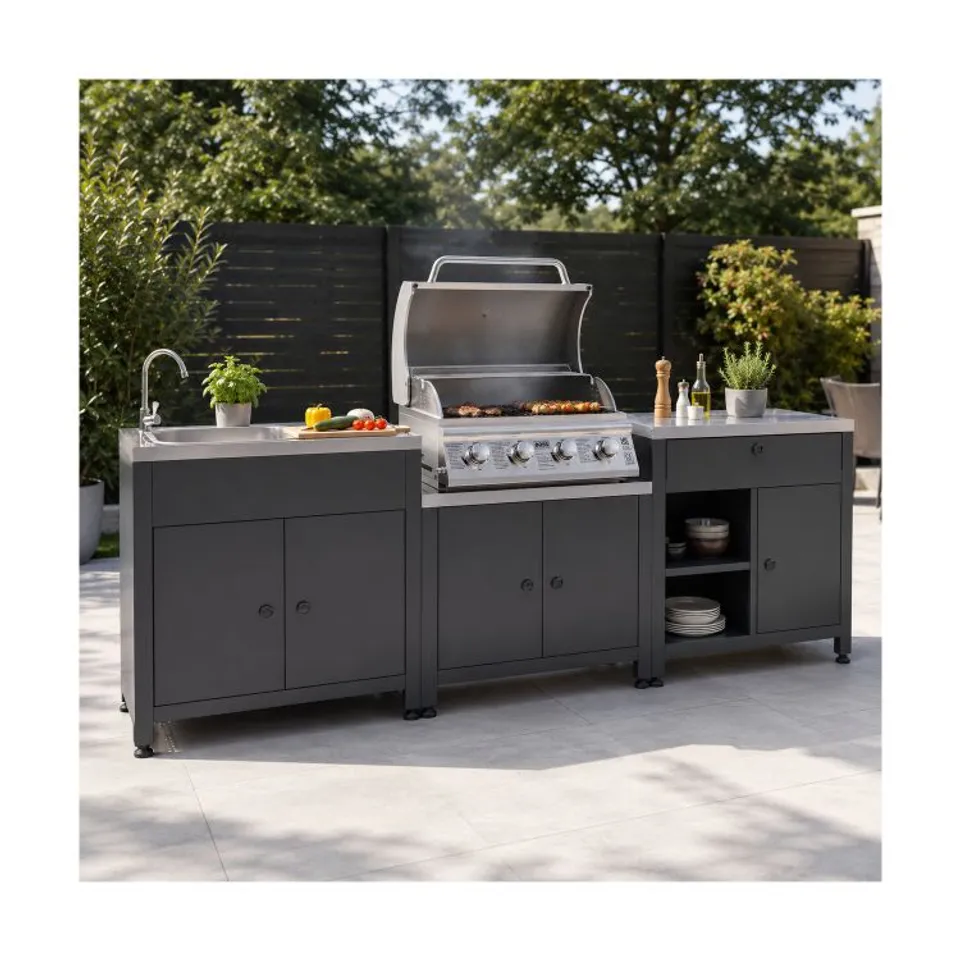 BOXED BOSS GRILL TEXAS ALL STAR OUTDOOR KITCHEN MODULAR - 4 BURNER GAS BBQ GRILL - STAINLESS STEEL (4 BOXES)