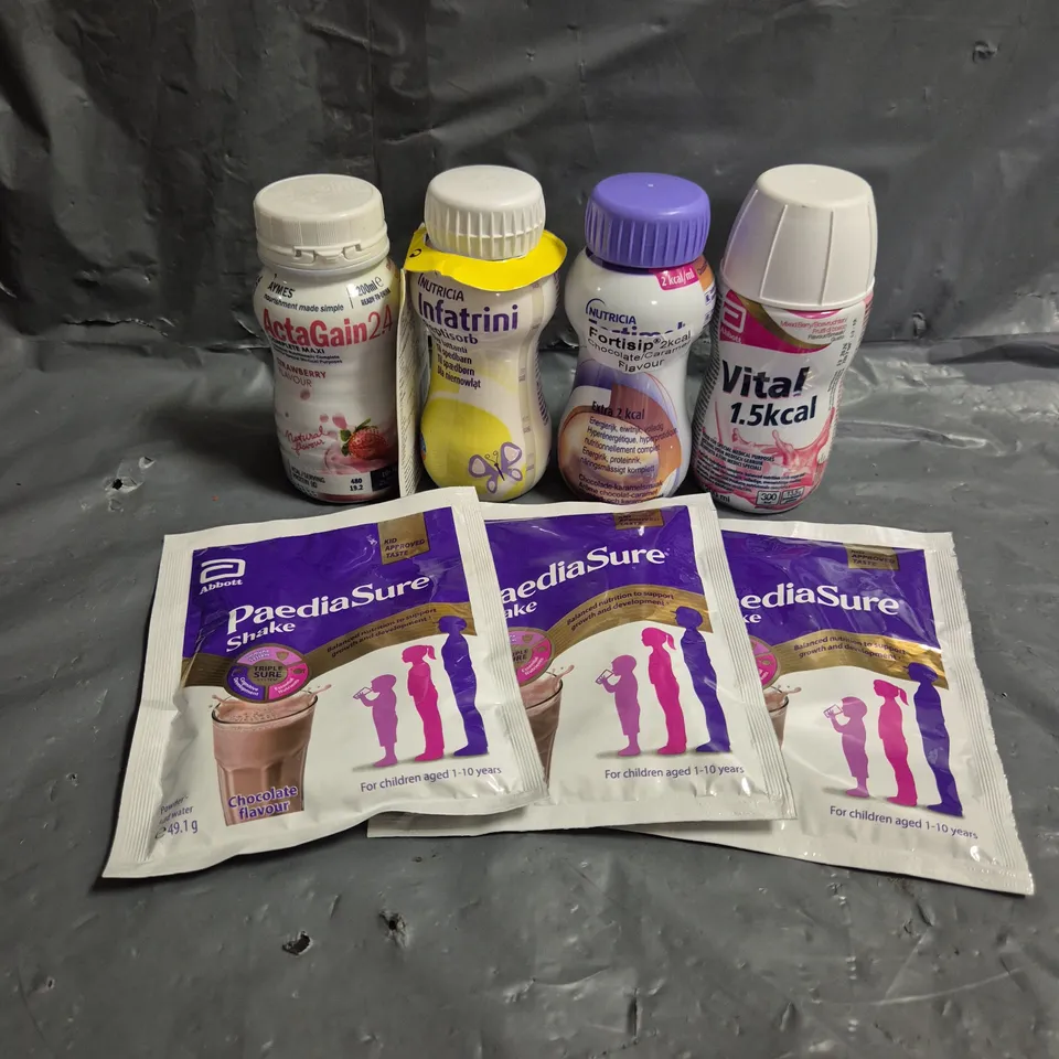APPROXIMATELY 12 ASSORTED NUTRITION DRINKS INCLUDEING ACTAGAIN, FORTISIP, PAEDIASURE - COLLECTION ONLY