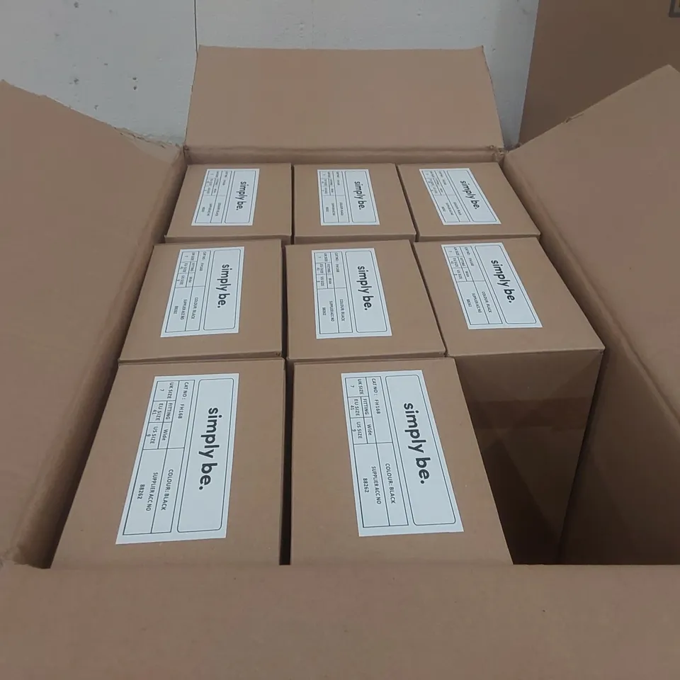 BOX CONTAINING APPROXIMATELY 9x BRAND NEW SIMPLY BE BLACK JUPITER WIDE SHOES - SIZE 7