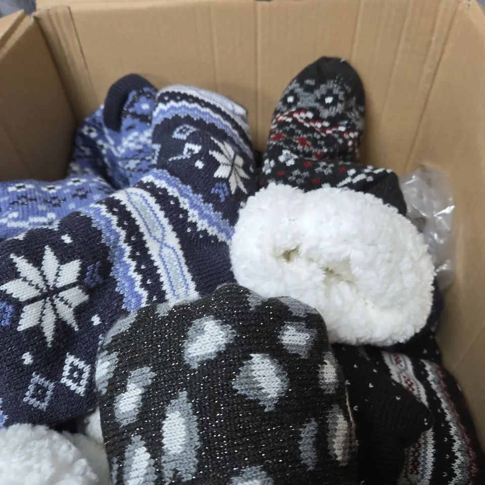 BOX OF APPROXIMATELY 15 ASSORTED SHERPA LINED CABIN SOCKS