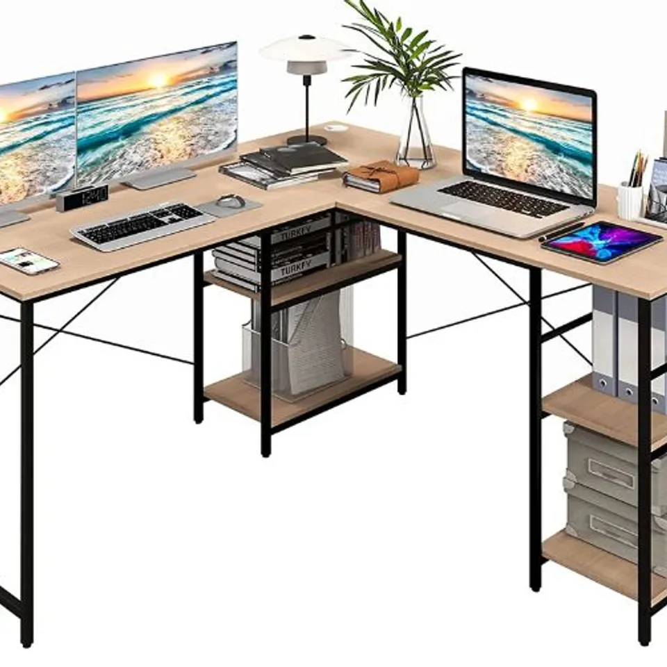 BOXED GIANTEX L SHAPED COMPUTER DESK, 60" REVERSIBLE CORNER DESK WITH 4 STORAGE SHELVES & CABLE HOLES (INCOMPLETE, BOX 2 OF 2 ONLY)