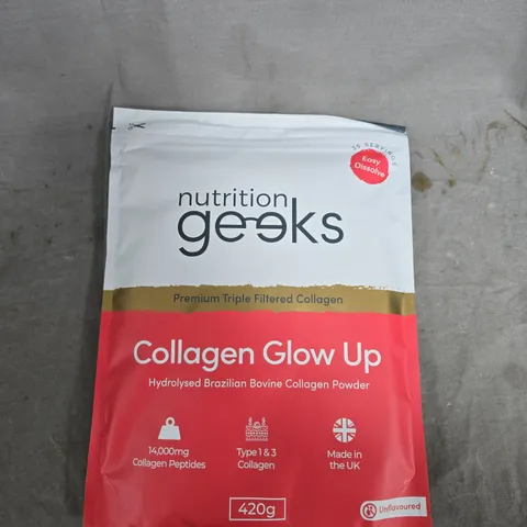 NUTRITION GEEKS COLLAGEN GLOW UP – HYDROLYSED BRAZILIAN BOVINE COLLAGEN POWDER 420G, UNFLAVOURED