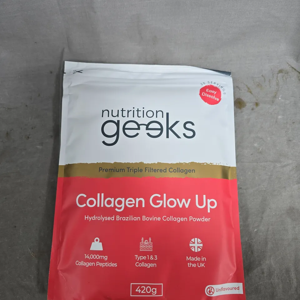 NUTRITION GEEKS COLLAGEN GLOW UP – HYDROLYSED BRAZILIAN BOVINE COLLAGEN POWDER 420G, UNFLAVOURED
