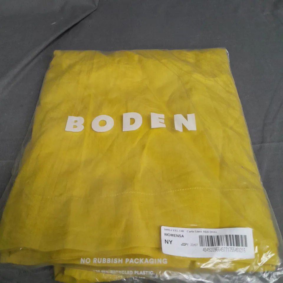 SEALED BODEN CARLA LINEN MIDI DRESS IN YELLOW - SIZE 14R