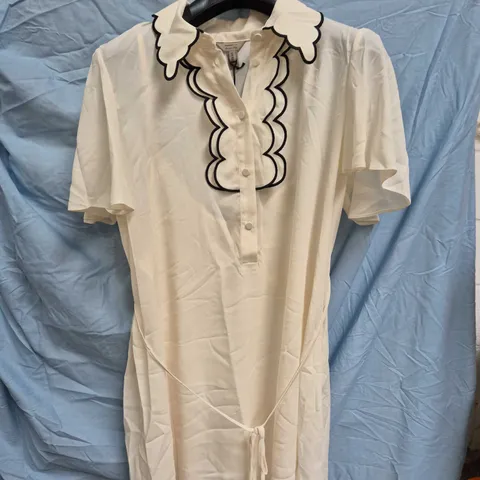 RIVER ISLAND WHITE DRESS WITH BLACK SCALLOPED TRIM, UK 16