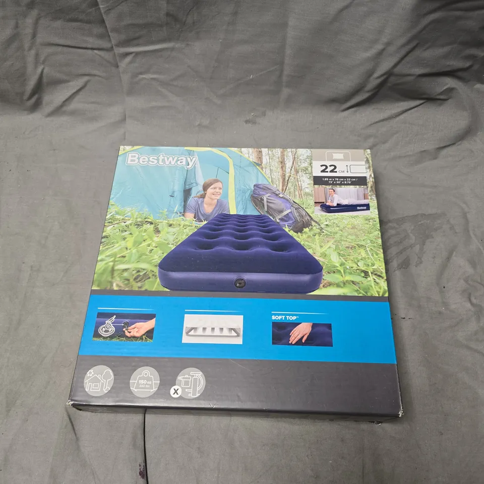 BESTWAY INFLATABLE CAMPING AIR MATTRESS – 22 CM RAISED BED, 1.85M X 0.76M X 0.22M