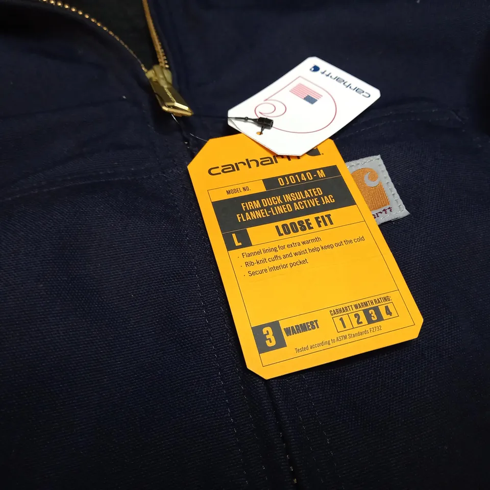 CARHARTT LOOSE FIT NAVY FIRM DUCK INSULATED FLANNEL LINED JACKET - LARGE