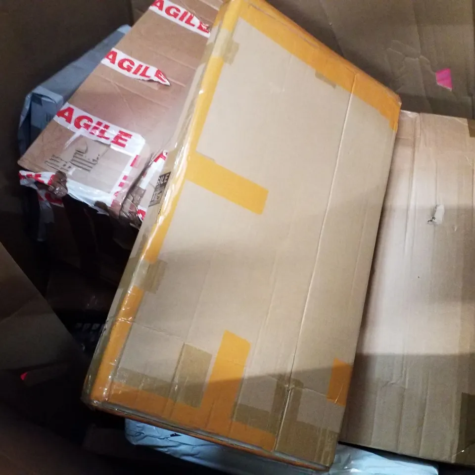 PALLET OF ASSORTED PRODUCTS INCLUDING CEILING FAN WITH LIGHT, COFFEE TABLE, FISHING ROD, RETRACTABLE SAFETY GATE, COUNTERTOP REVERSE OSMOSIS SYSTEM 