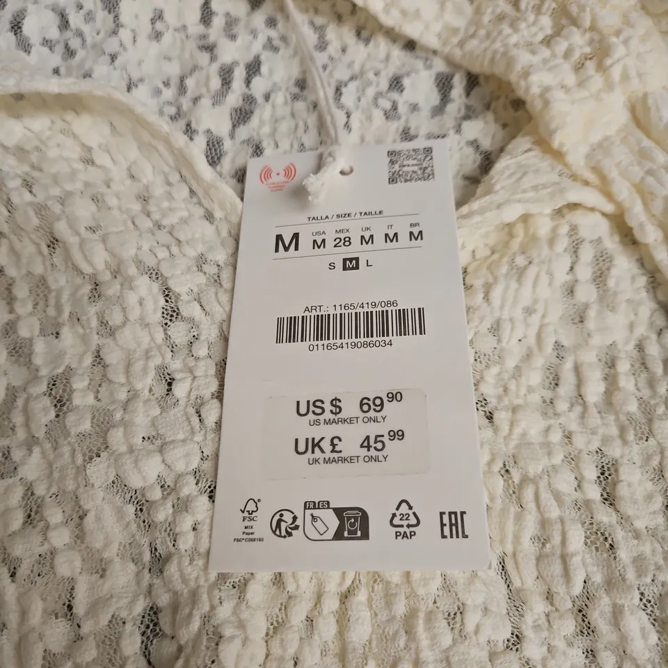 ZARA WHITE LACE OVERLAY TOP WITH BROWN LINING – WOMEN'S SIZE M