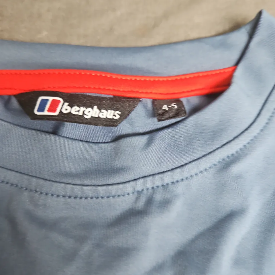 BERGHAUS KIDS' T-SHIRT – BLUE/WHITE WITH LOGO, SIZE 4-5