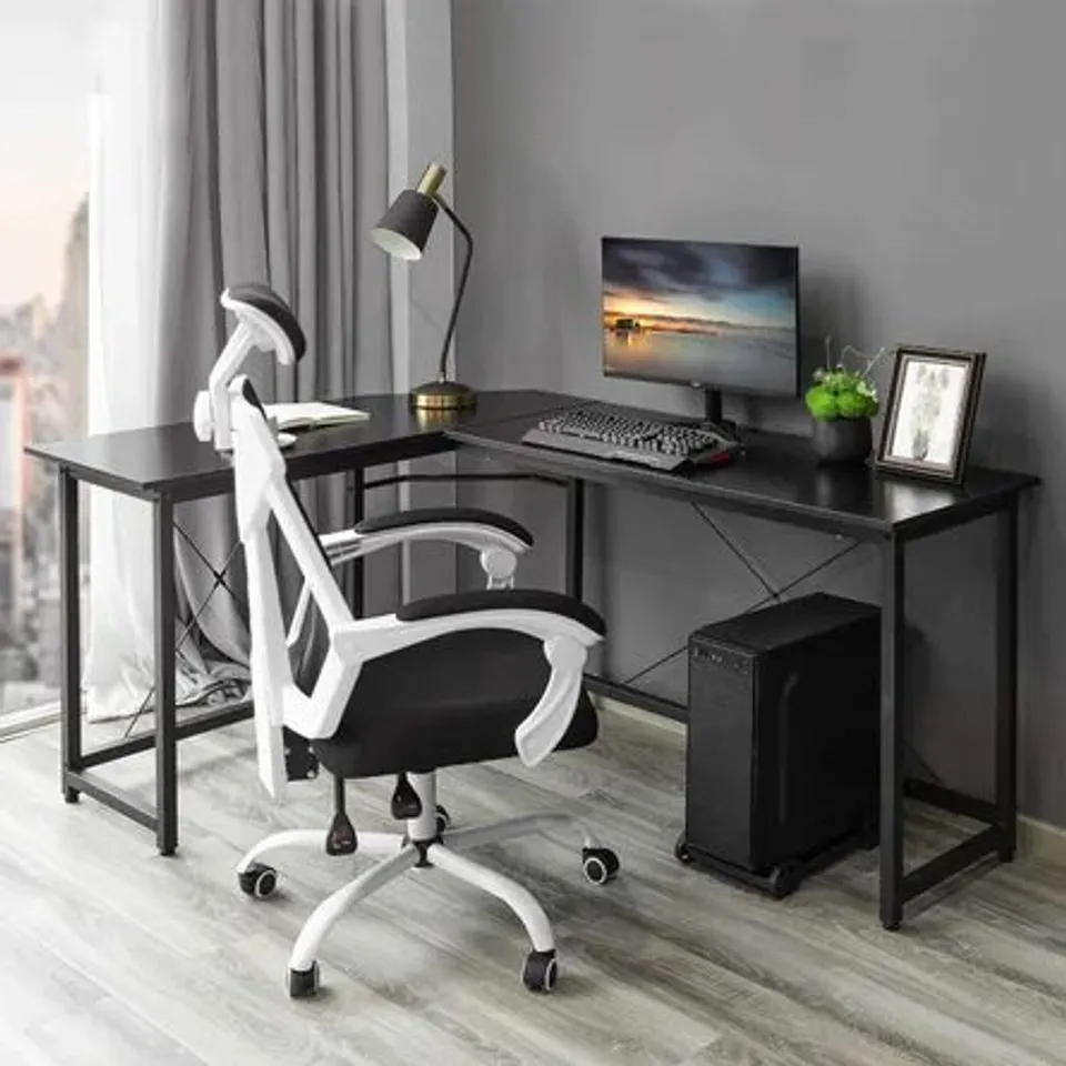 BOXED HOME OFFICE L SHAPED COMPUTER DESK BLACK