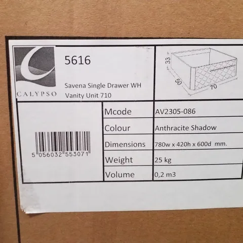 PALLET CONTAINING 8 BRAND NEW CALYPSO SAVENA SINGLE DRAWER VANITY UNITS 780W×420H×600D MM - ANTHRACITE SHADOW