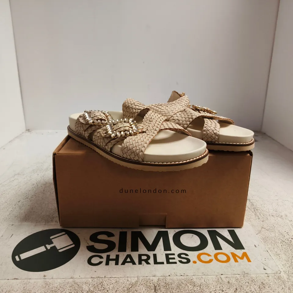 DUNE LONDON WOVEN LEATHER SANDALS WITH DIAMANTÉ STRAPS – UK 7 (EU 40)