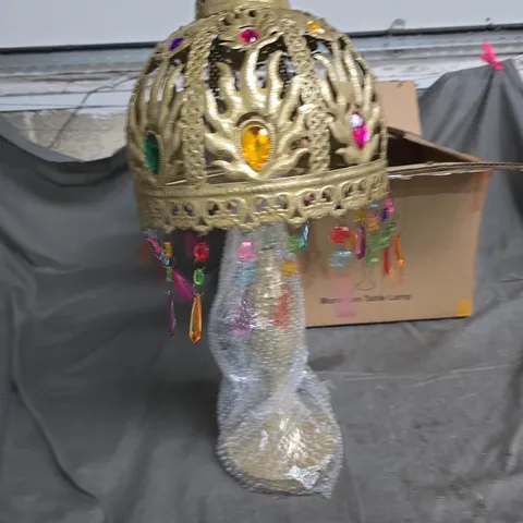 DECORATIVE GOLD-TONE CROWN HANGING LAMP SHADE WITH COLOURED GEMS 
