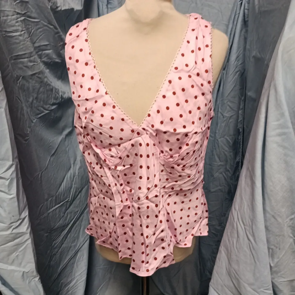 NOBODY'S CHILD ALARA V-NECK TOP – PINK POLKA DOT - SIZE UK 16