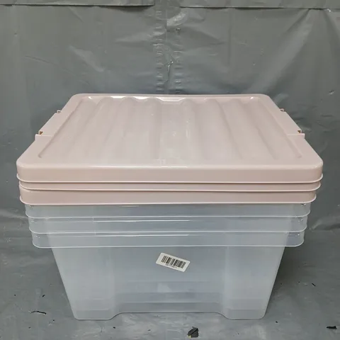 LOT OF 3 STORAGE BOXES IN CLEAR/MAUVE