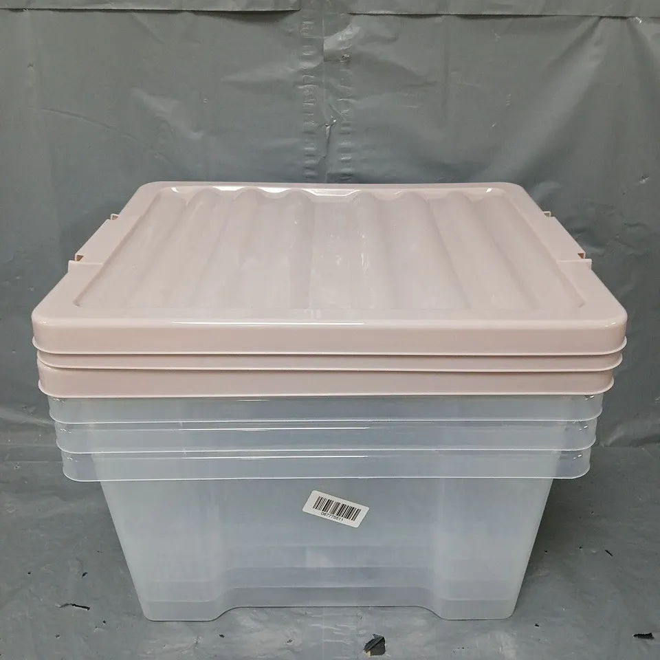 LOT OF 3 STORAGE BOXES IN CLEAR/MAUVE