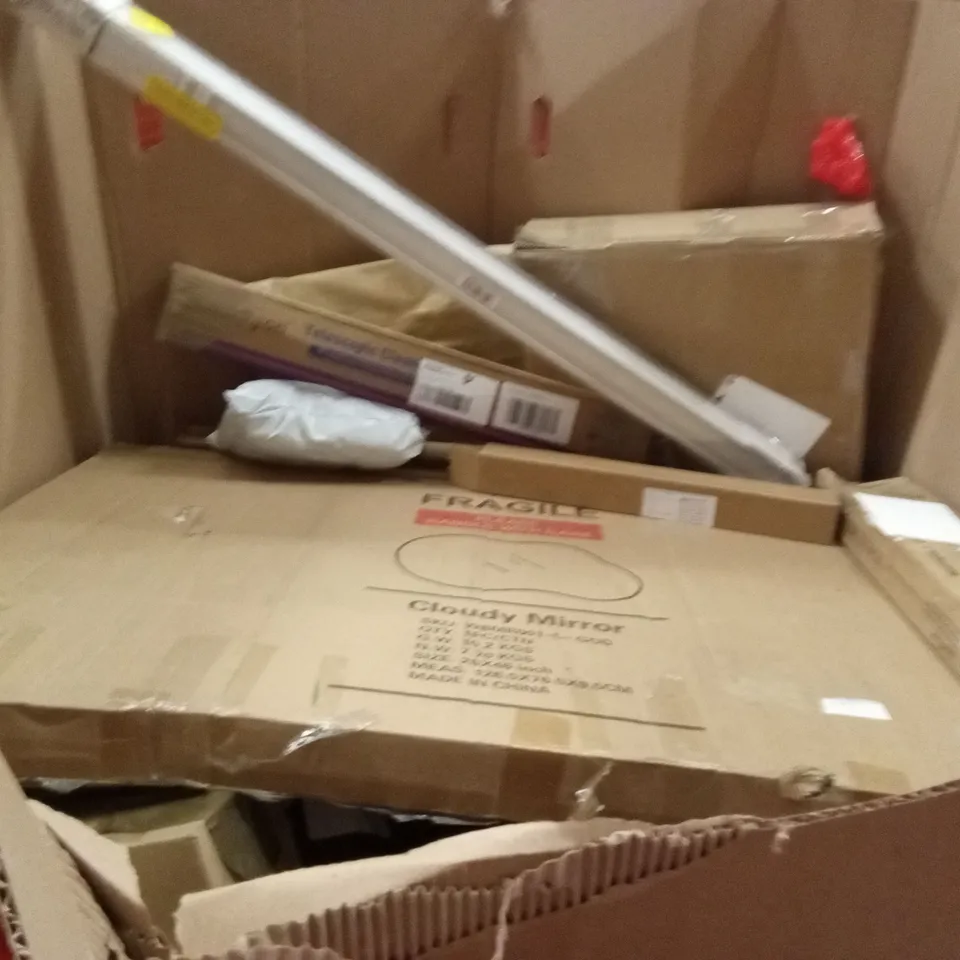 PALLET OF ASSORTED HOUSEHOLD GOODS AND PRODUCTS TO INCLUDE;CLOUDY MIRROR,STROLLER, SLEEPING BAG