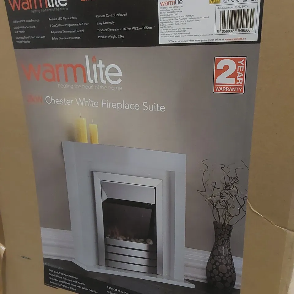BOXED WARMLITE CHESTER ELECTRIC FIREPLACE SUITE WHITE - UNPROCESSED RAW RETURN