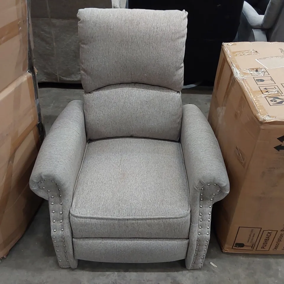 LIGHT GREY FABRIC RECLINING ARM CHAIR (1 ITEM)