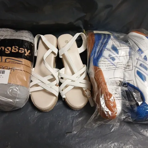 BOX OF APPROXIMATELY 15 ASSORTED PAIRS OF SHOES AND FOOTWEAR ITEMS IN VARIOUS COLOURS, STYLES, AND SIZES - COLLECTION ONLY