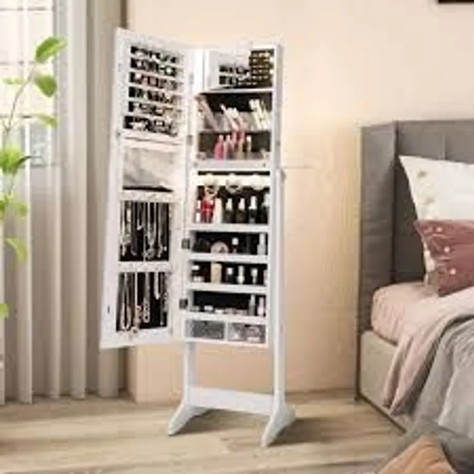 BOXED COSTWAY WHITE FREESTANDING LED MIRROR JEWELLERY CABINET