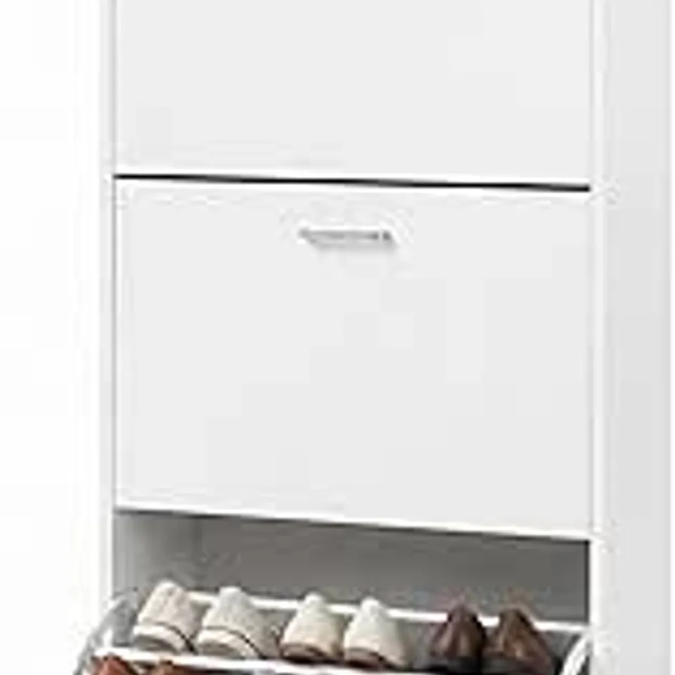 BOXED VASAGLE CUSTOS COLLECTION 3 TIER 3 COMPARTMENT SHOE CABINET STORAGE CUPBOARD FOR ENTRYWAY, LIVING ROOM, BEDROOM, WHITE (1 BOX)