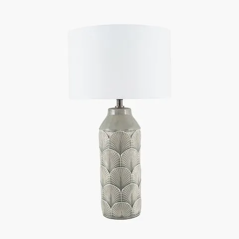 BETHAN EMBOSSED GREY CERAMIC TABLE LAMP