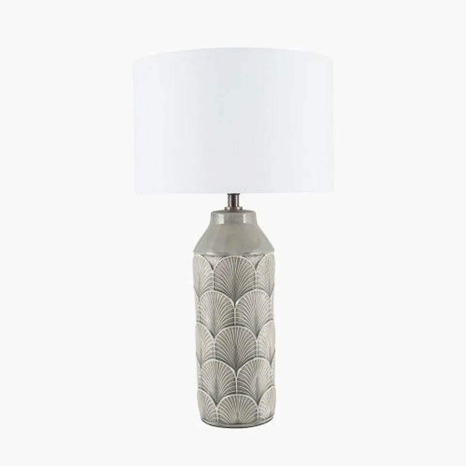 BETHAN EMBOSSED GREY CERAMIC TABLE LAMP