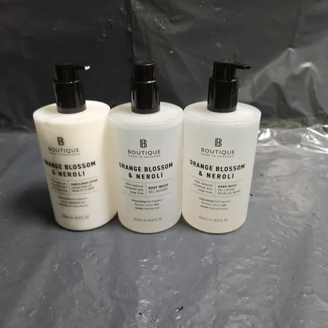 BOUTIQUE ORANGE BLOSSOM & NEROLI HAND WASH, BODY WASH AND HAND & BODY LOTION 500 ML X3 – MADE IN ENGLAND