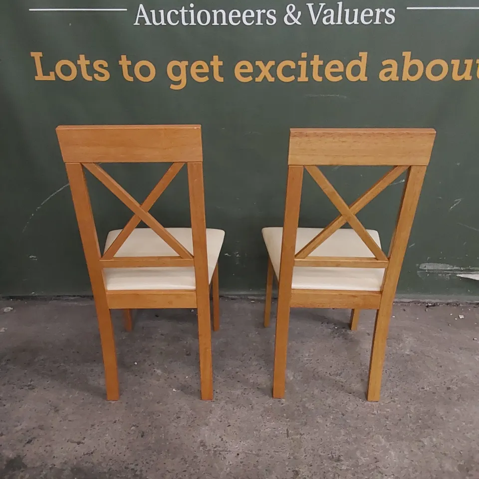 SET OF 2 KENDAL OAK DINING CHAIRS WITH IVORY SEAT PADS