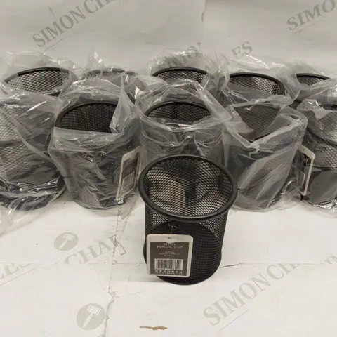 BOX OF APPROXIMATELY 11X BRAND NEW 100 X 90MM BLACK MESH PENCIL CUPS