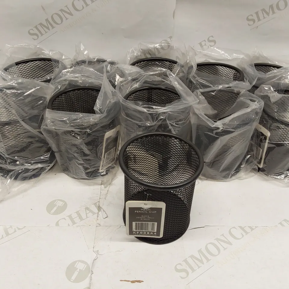 BOX OF APPROXIMATELY 11X BRAND NEW 100 X 90MM BLACK MESH PENCIL CUPS