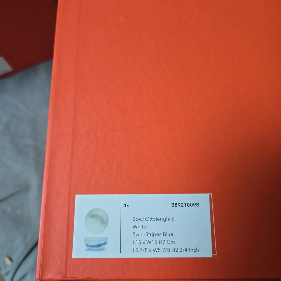 OTTOLENGHI FOR SERAX  SET OF 4 BOWLS – WHITE WITH SWIRL-STRIPE BLUE,15 X 15 X 7 CM