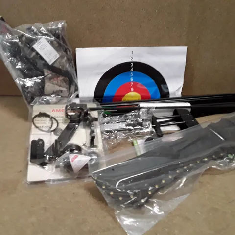 BOXED ARCHERY SET TO INCLUDE TARGETS, ARROWS AND CALIPER RELEASE ECT 