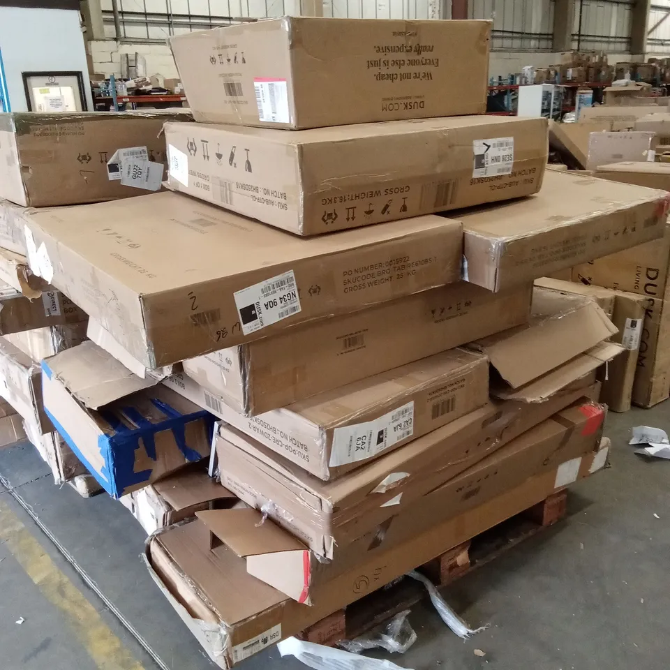 PALLET OF ASSORTED DUSK FLATPACK FURNITURE AND FURNITURE PARTS 