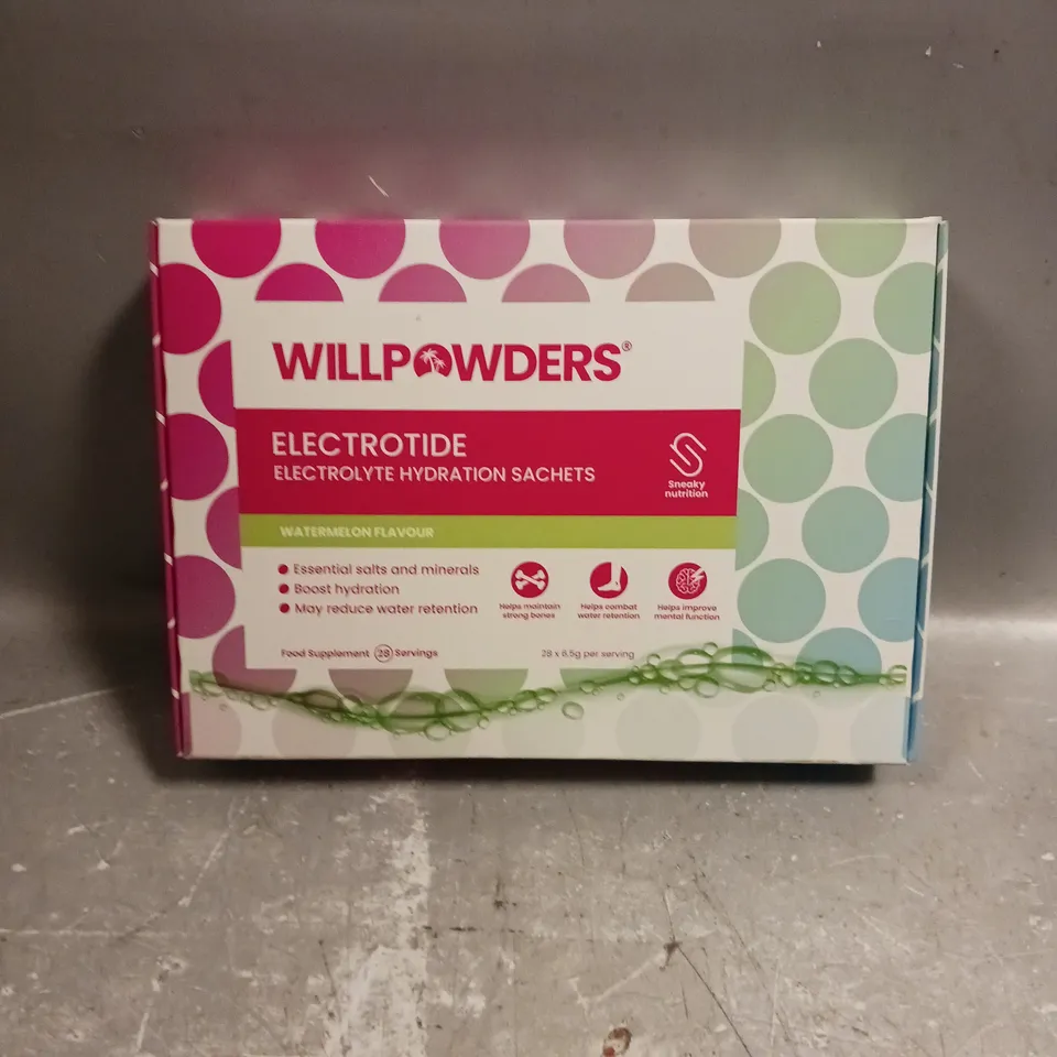 BOXED WILLPOWDERS ELECTROTIDE HYDRATION SACHETS - WATERMELON 