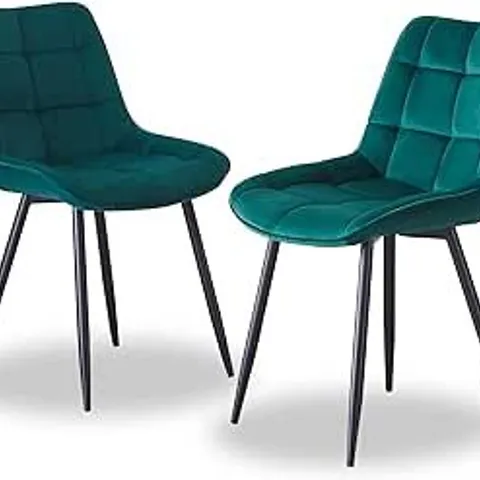 BOXED AINPECCA SET OF 2 DINING CHAIRS VELVET KITCHEN COUNTER CHAIRS - GREEN (1 BOX)