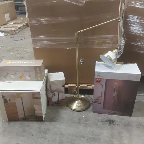 PALLET CONTAINING A VERY LARGE QUANTITY OF ASSORTED DESIGNER LIGHTING PRODUCTS TO INCLUDE: GRACIE FLOOR LAMP, WOLSTON BAR LIGHT, WILMA TABLE LAMP, RHETT FLOOR LAMP BASE ECT