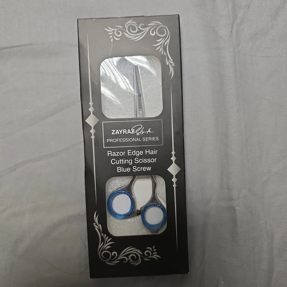  APPROXIMATELY 19 PCS - ZAYRA STYLE PROFESSIONAL SERIES RAZOR EDGE HAIR CUTTING SCISSORS – BLUE SCREW